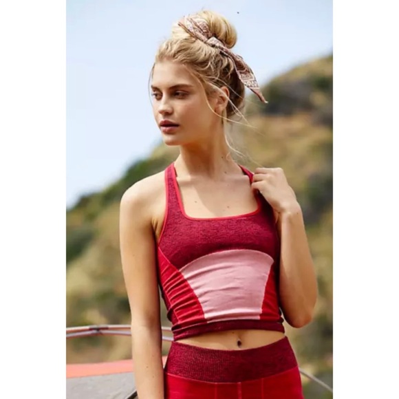 Free People Colorblock High Rise Pop Life Leggings and Top SET Pink Red - Picture 3 of 16